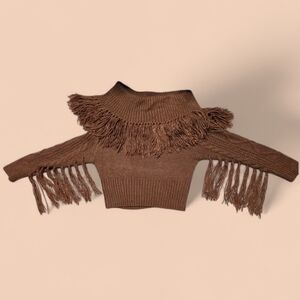 Willow & Root Women's Fringed Brown Sweater Size Large